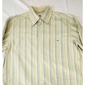 Lacoste Button Shirt 40 Mens Long Sleeve Striped Logo Embroidered